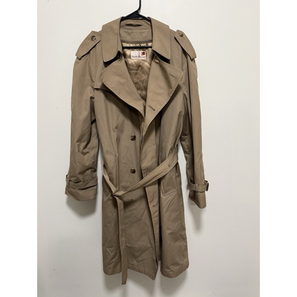 STANLEY BLACKER Khaki Classic Lined Trench Coat Rain Jacket 38 Long